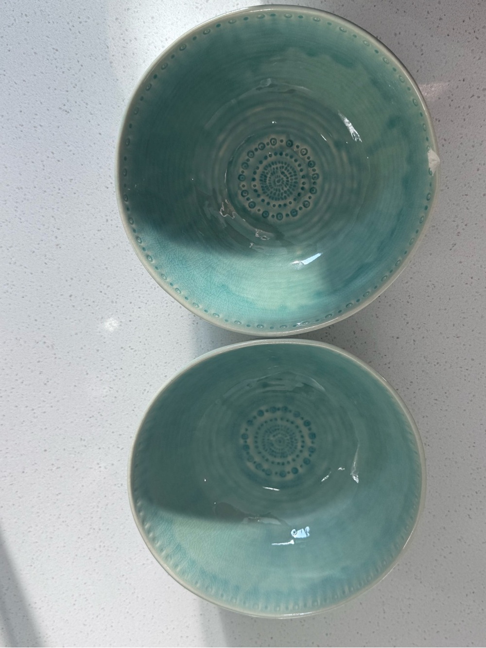 Anthropologie Seafoam Turquoise Old Hava  Ceramic salad Bowls x2